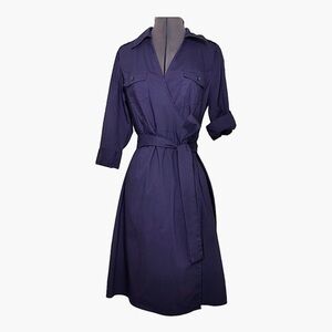 Converse Cotton Roll Up Tab Sleeve Purple Wrap Shirt Dress M